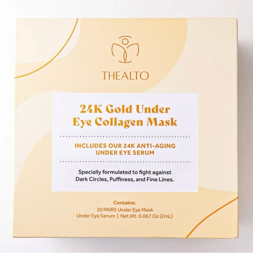 NIB Thealto 24k Gold Under Eye Collagen Masks- 20 pair plus Bonus Eye Serum
